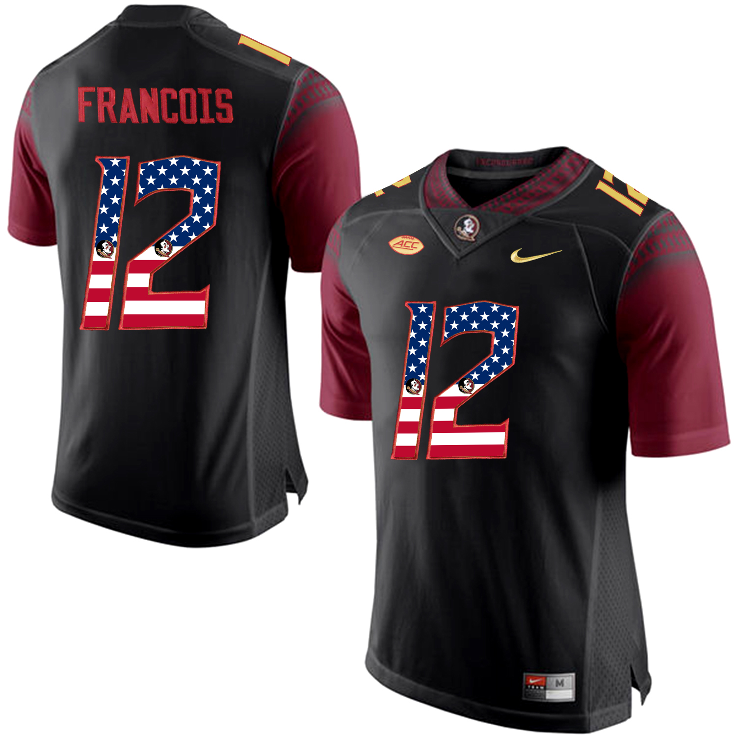 US Flag Fashion Men Florida State Seminoles Deondre Francois #12 College Football Jersey  Black->->NCAA Jersey